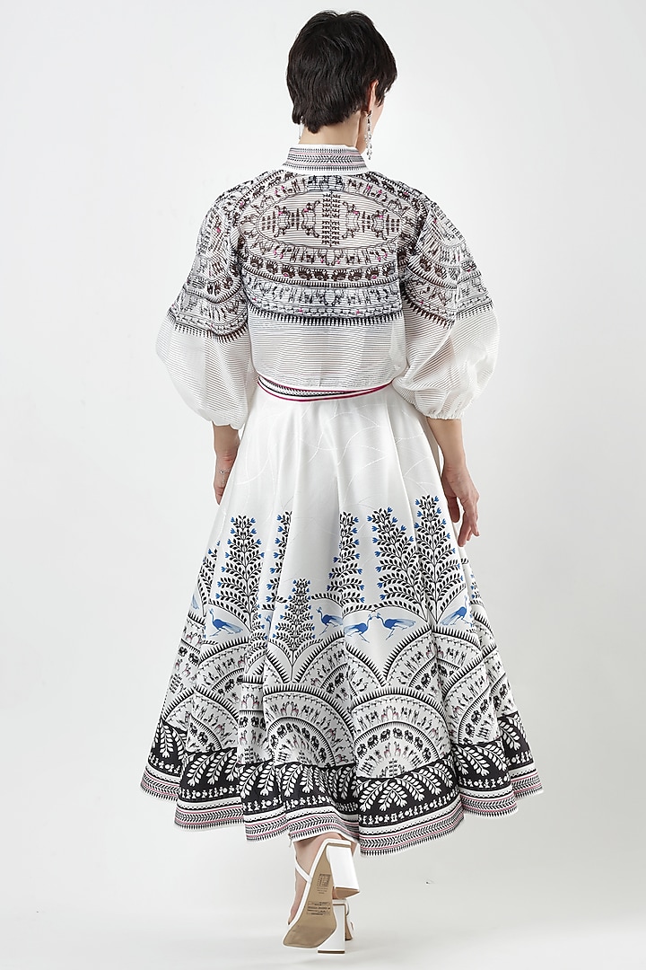 Ivory & Black Textured Satin Printed Midi Skirt by Limerick By Abirr N' Nanki at Pernia's Pop Up Shop