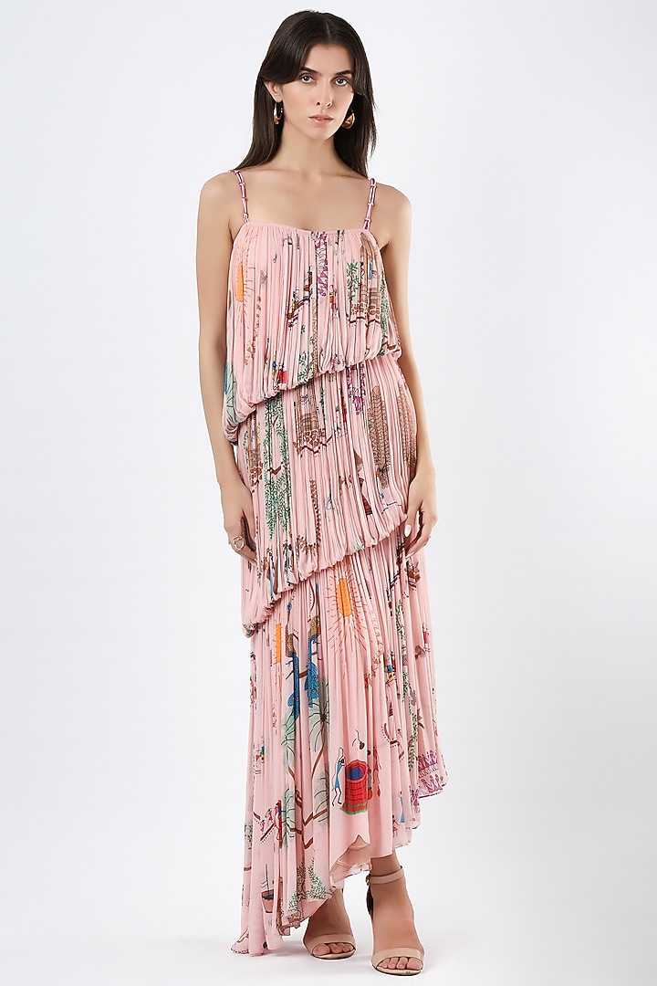 Blush Pink Georgette Tiered Maxi Vacation Dress by Limerick By Abirr N' Nanki at Pernia's Pop Up Shop