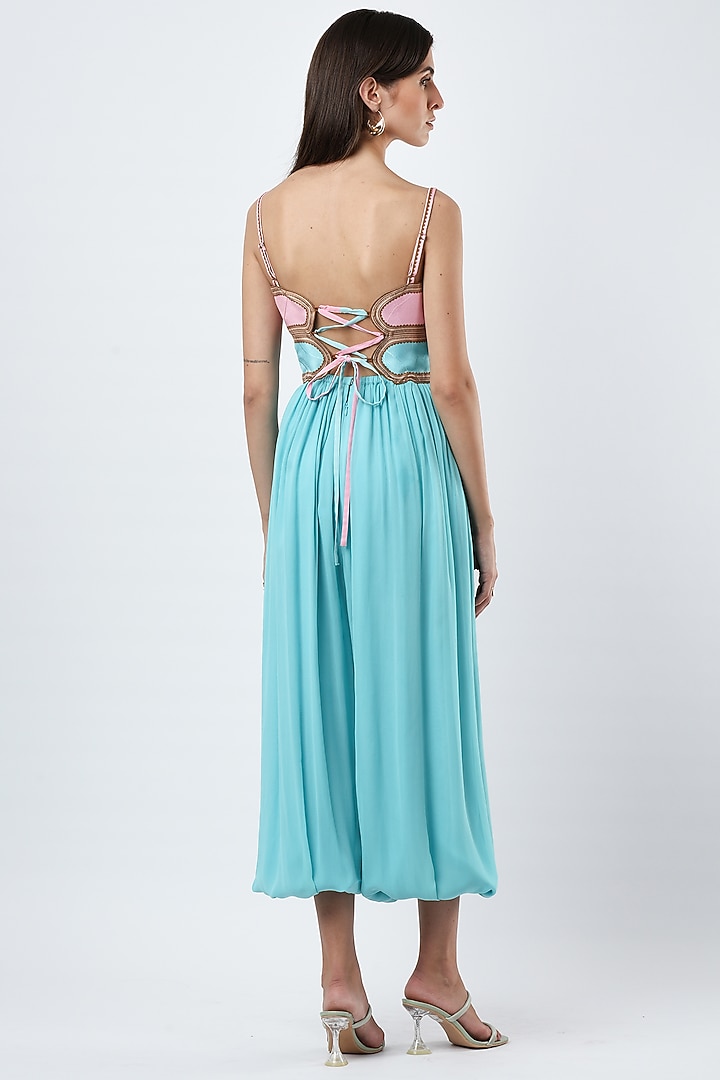Teal Blue Crepe Jumpsuit by Limerick By Abirr N' Nanki at Pernia's Pop Up Shop