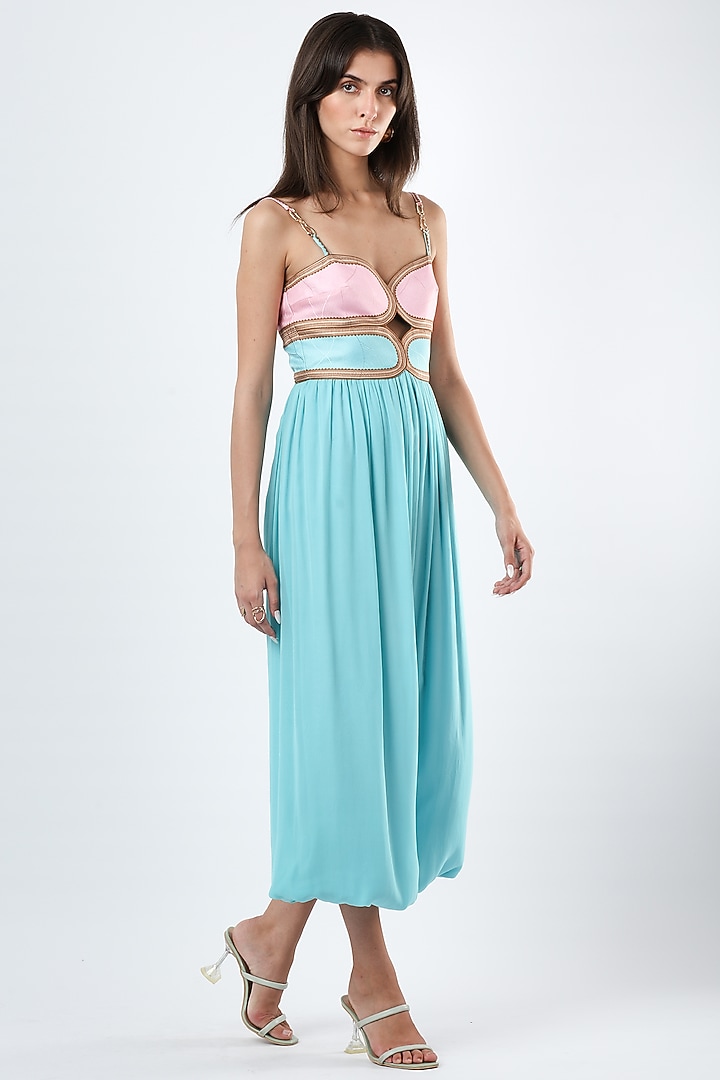 Teal Blue Crepe Jumpsuit by Limerick By Abirr N' Nanki at Pernia's Pop Up Shop