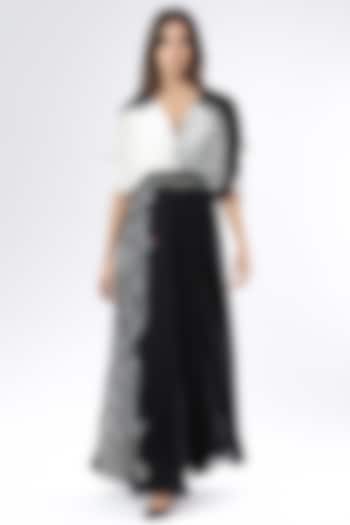 Ivory & Black Georgette Embroidered Jumpsuit by Limerick By Abirr N' Nanki at Pernia's Pop Up Shop
