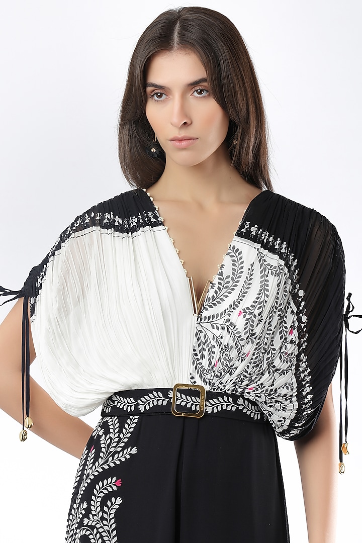 Ivory & Black Georgette Embroidered Jumpsuit by Limerick By Abirr N' Nanki at Pernia's Pop Up Shop