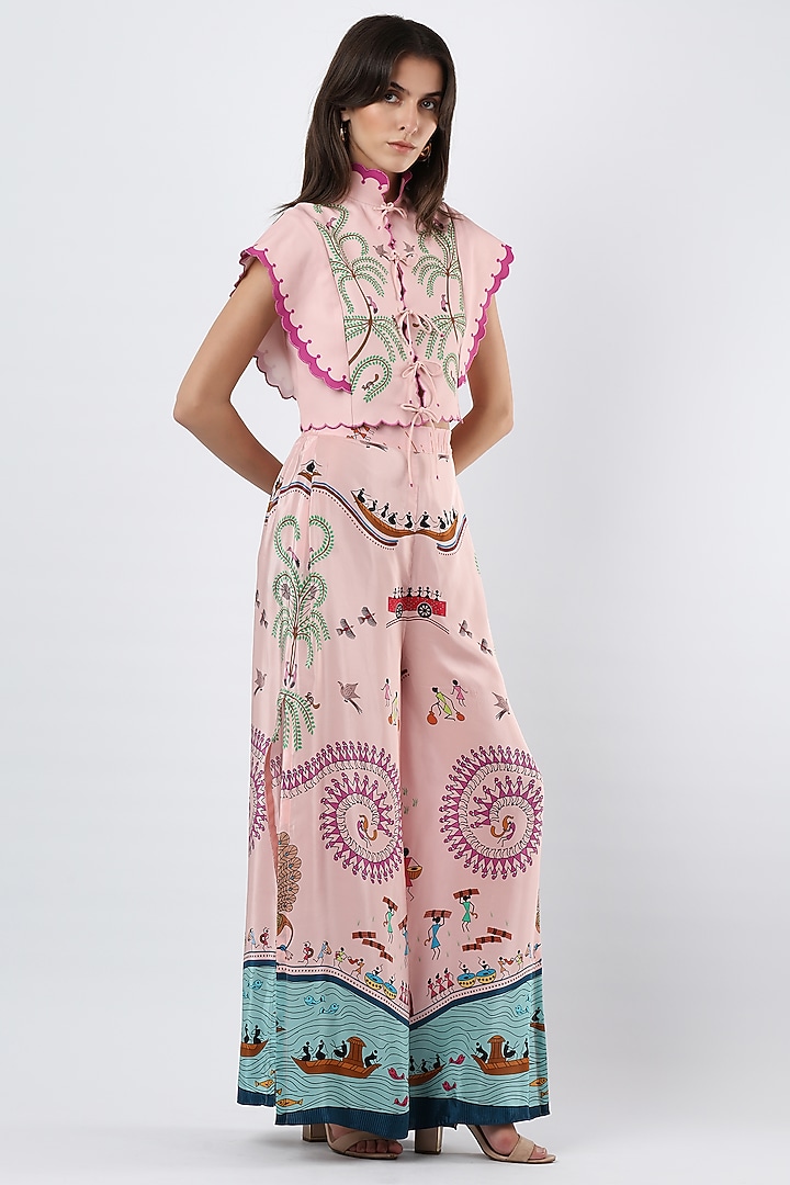 Blush Pink Crepe Pants by Limerick By Abirr N' Nanki at Pernia's Pop Up Shop