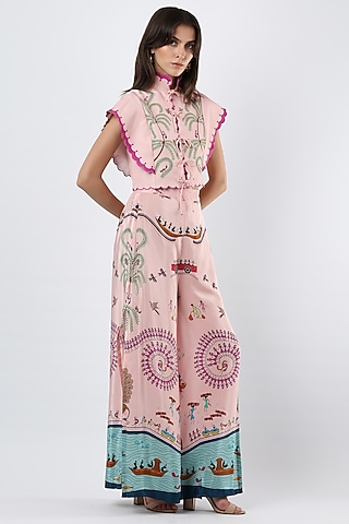 Blush Pink Crepe Pants by Limerick By Abirr N' Nanki