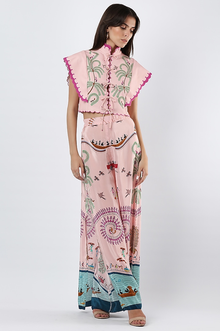 Blush Pink Crepe Pants by Limerick By Abirr N' Nanki at Pernia's Pop Up Shop