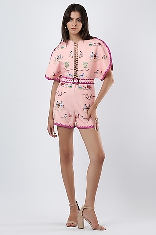 Multi-Colored Bamberg Crepe Hand Embroidered Playsuit by Limerick By Abirr N' Nanki