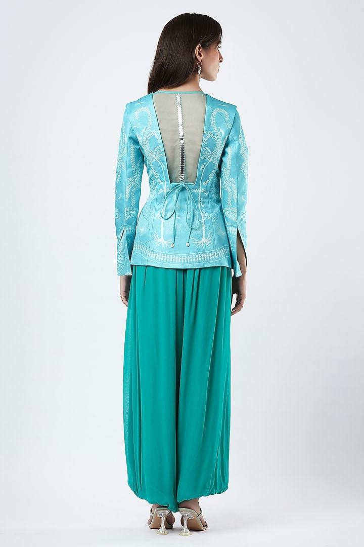 Teal Blue Georgette Pants by Limerick By Abirr N' Nanki at Pernia's Pop Up Shop