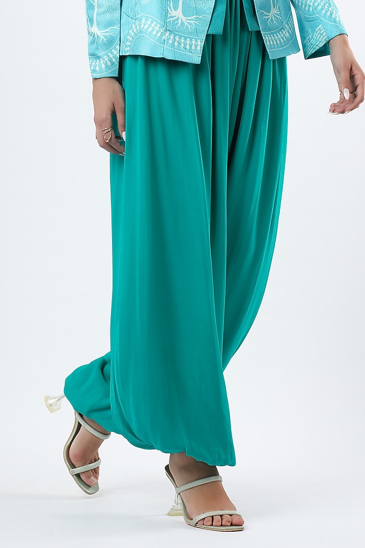 Teal Blue Georgette Pants by Limerick By Abirr N' Nanki at Pernia's Pop Up Shop