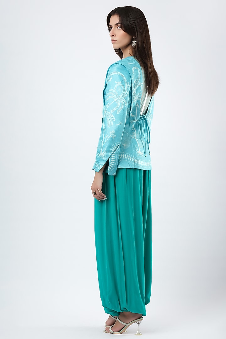 Teal Blue Georgette Pants by Limerick By Abirr N' Nanki at Pernia's Pop Up Shop