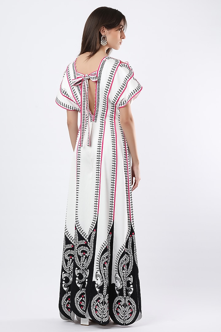 Ivory Cotton Satin Printed Jumpsuit by Limerick By Abirr N' Nanki at Pernia's Pop Up Shop