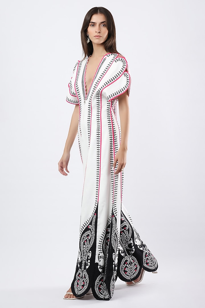 Ivory Cotton Satin Printed Jumpsuit by Limerick By Abirr N' Nanki at Pernia's Pop Up Shop