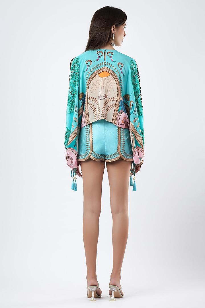 Teal Crepe Printed Statement Top by Limerick By Abirr N' Nanki at Pernia's Pop Up Shop
