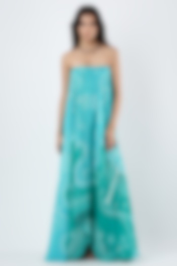 Teal Crepe Printed Maxi Vacation Dress by Limerick By Abirr N' Nanki at Pernia's Pop Up Shop