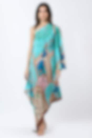 Teal Crepe Printed Asymmetric Maxi Summer Dress by Limerick By Abirr N' Nanki at Pernia's Pop Up Shop
