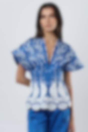 Cobalt Blue Cotton Satin Printed Top by Limerick By Abirr N' Nanki at Pernia's Pop Up Shop