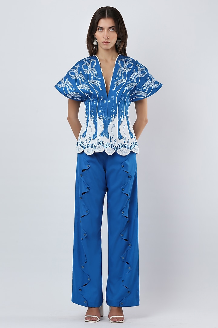 Cobalt Blue Cotton Satin Pants by Limerick By Abirr N' Nanki at Pernia's Pop Up Shop