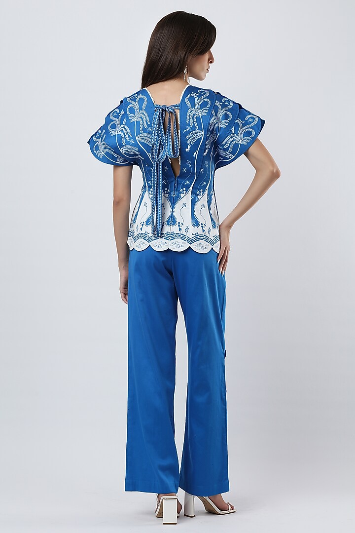 Cobalt Blue Cotton Satin Pants by Limerick By Abirr N' Nanki at Pernia's Pop Up Shop