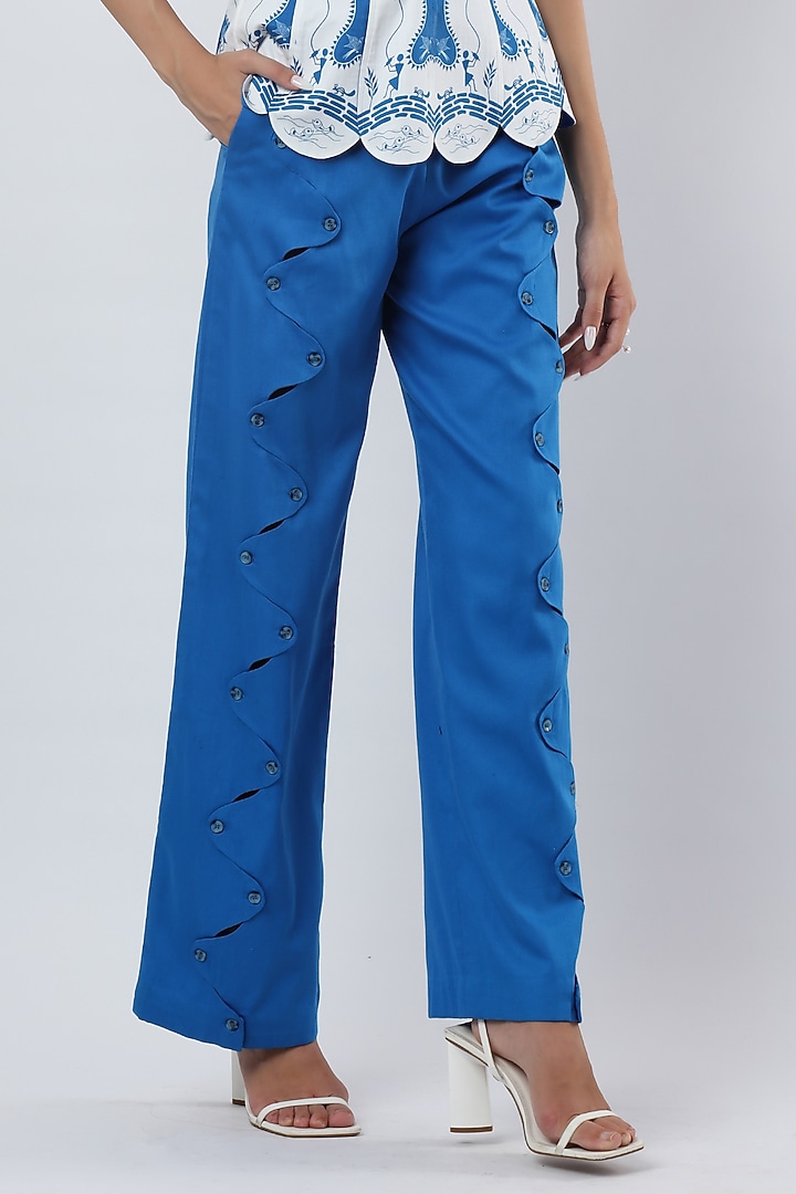 Cobalt Blue Cotton Satin Pants by Limerick By Abirr N' Nanki at Pernia's Pop Up Shop