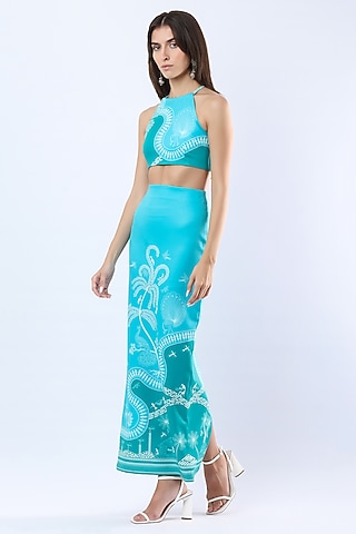 Teal Blue Bamberg Crepe Top by Limerick By Abirr N' Nanki