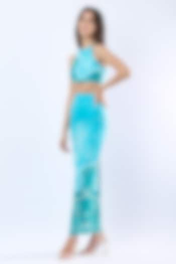 Teal Blue Bamberg Crepe Maxi Skirt by Limerick By Abirr N' Nanki at Pernia's Pop Up Shop