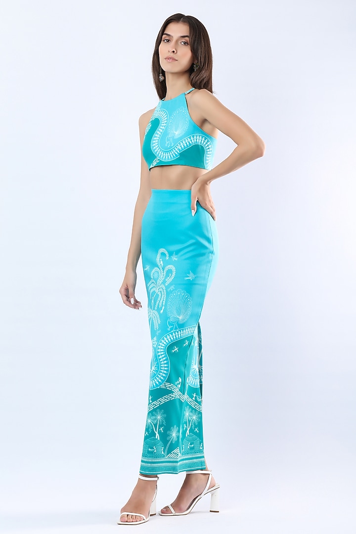 Teal Blue Bamberg Crepe Maxi Skirt by Limerick By Abirr N' Nanki at Pernia's Pop Up Shop