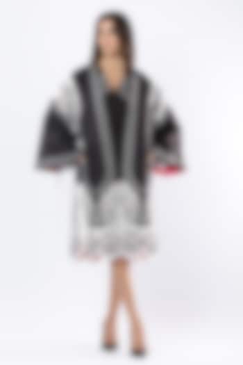Black Textured Satin Printed Jacket by Limerick By Abirr N' Nanki at Pernia's Pop Up Shop