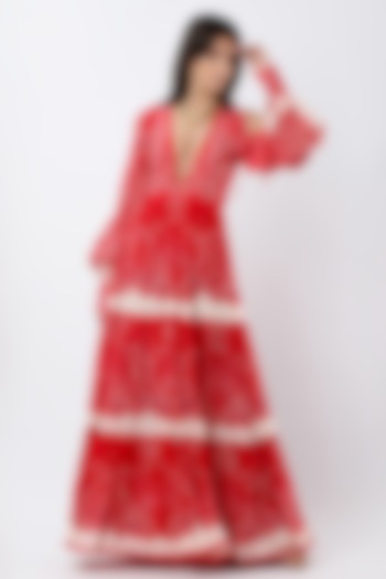 Red Crepe Printed Maxi Vacation Dress by Limerick By Abirr N' Nanki at Pernia's Pop Up Shop