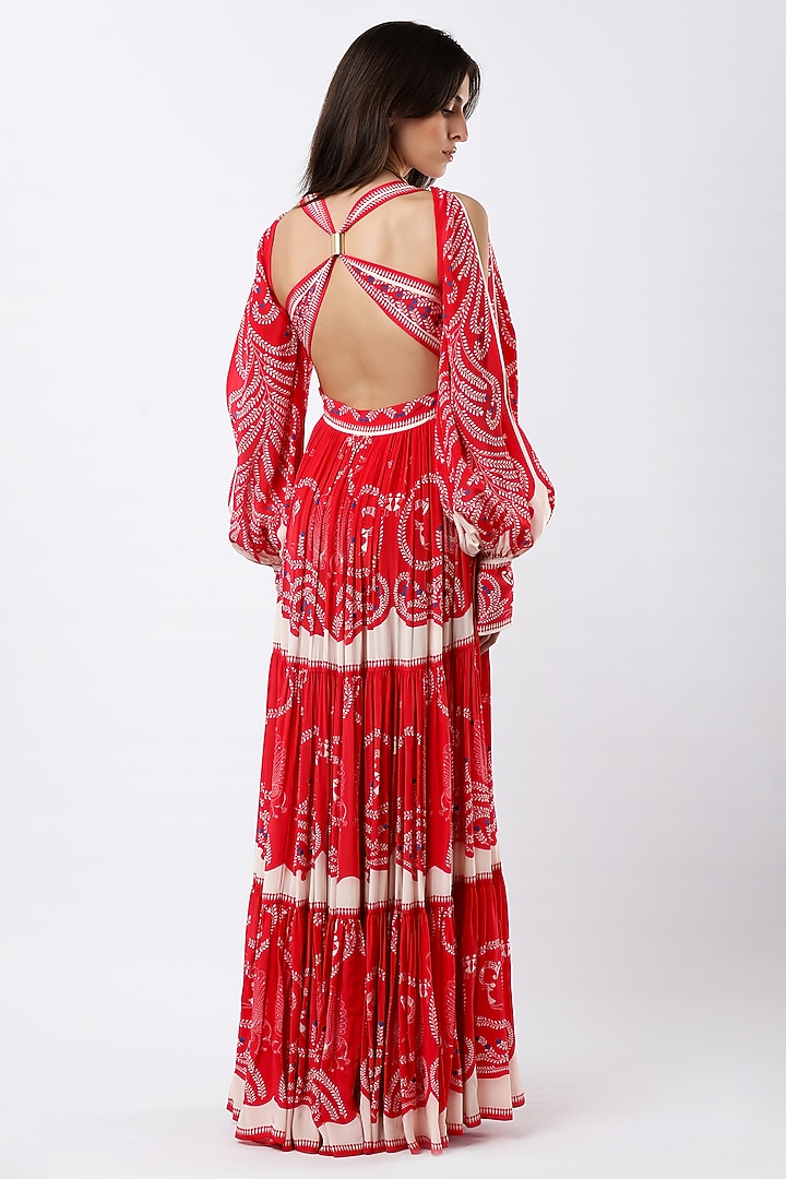 Red Crepe Printed Maxi Vacation Dress by Limerick By Abirr N' Nanki at Pernia's Pop Up Shop