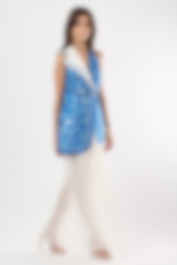 Cobalt Blue Textured Satin Embroidered Mini Vacation Dress by Limerick By Abirr N' Nanki at Pernia's Pop Up Shop