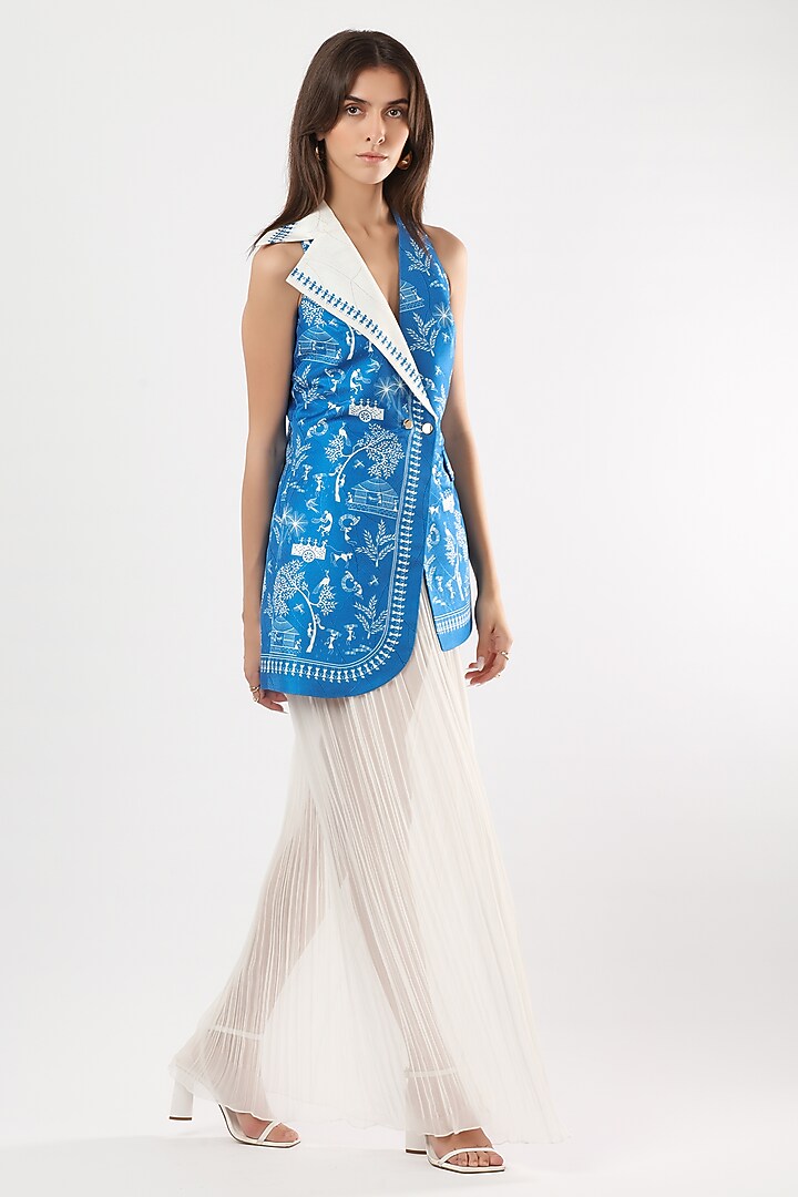 Cobalt Blue Textured Satin Embroidered Mini Vacation Dress by Limerick By Abirr N' Nanki at Pernia's Pop Up Shop