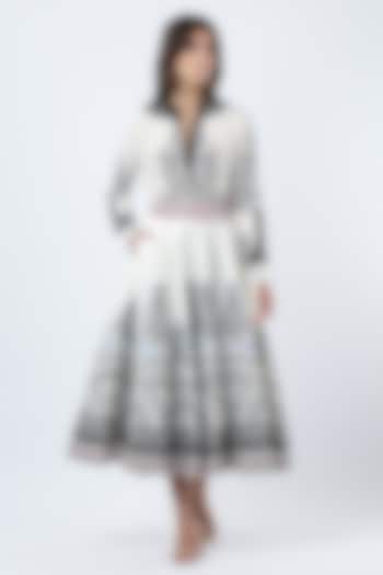 Ivory Textured Satin Printed Midi Skirt Set by Limerick By Abirr N' Nanki at Pernia's Pop Up Shop