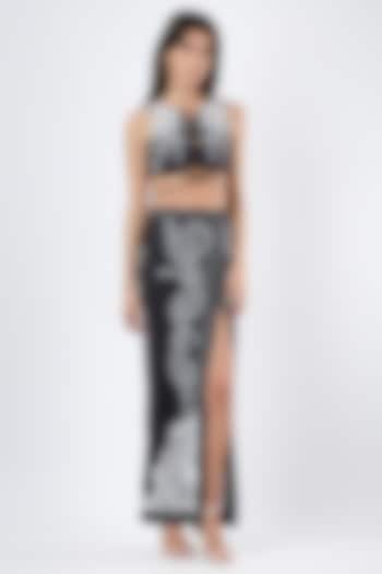 Black Polyester & Spandex Printed Swim Skirt by Limerick By Abirr N' Nanki at Pernia's Pop Up Shop