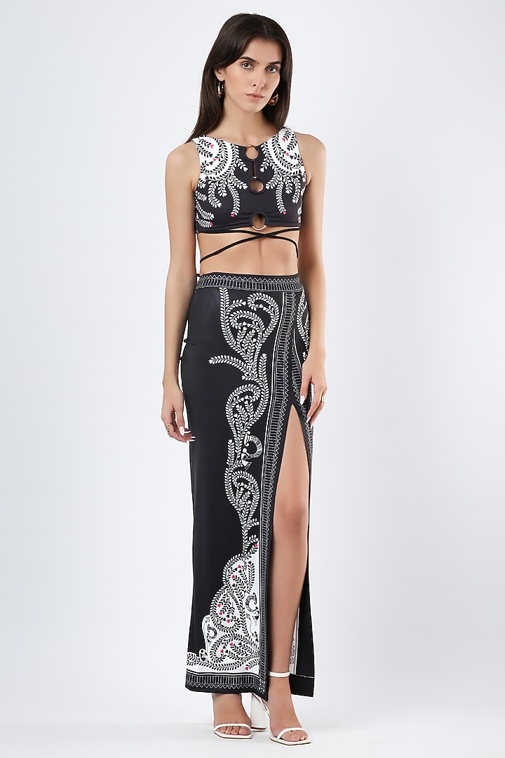 Black Polyester & Spandex Printed Swim Skirt by Limerick By Abirr N' Nanki at Pernia's Pop Up Shop