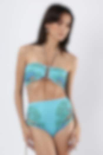Blue Polyester & Spandex Bikini Set by Limerick By Abirr N' Nanki at Pernia's Pop Up Shop