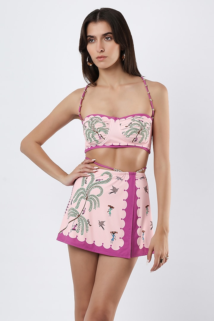 Pink Polyester & Spandex Printed Bikini Set by Limerick By Abirr N' Nanki at Pernia's Pop Up Shop