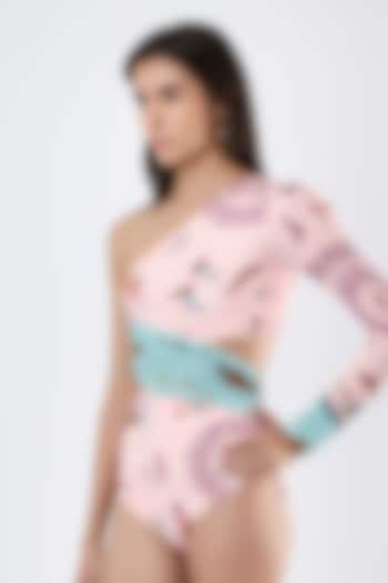 Blush Pink Polyester & Spandex Printed Monokini by Limerick By Abirr N' Nanki at Pernia's Pop Up Shop