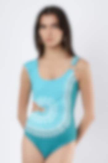 Blue Polyester & Spandex Printed Monokini by Limerick By Abirr N' Nanki at Pernia's Pop Up Shop