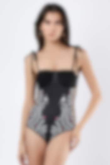 Black Polyester & Spandex Printed Monokini by Limerick By Abirr N' Nanki at Pernia's Pop Up Shop