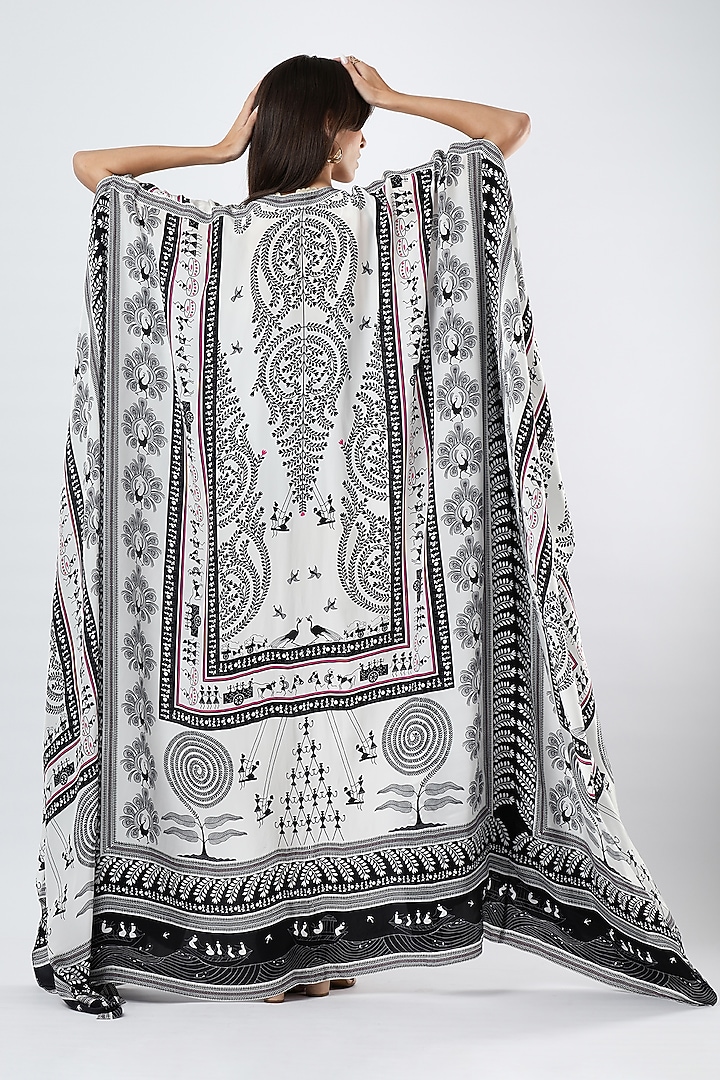 Ivory & Black Crepe Printed Cape by Limerick By Abirr N' Nanki at Pernia's Pop Up Shop