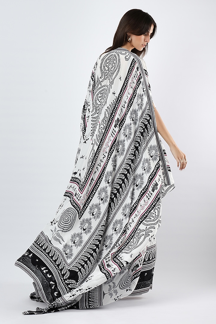 Ivory & Black Crepe Printed Cape by Limerick By Abirr N' Nanki at Pernia's Pop Up Shop