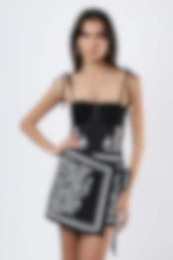 Black Polyester & Spandex Printed Swim Skirt by Limerick By Abirr N' Nanki at Pernia's Pop Up Shop