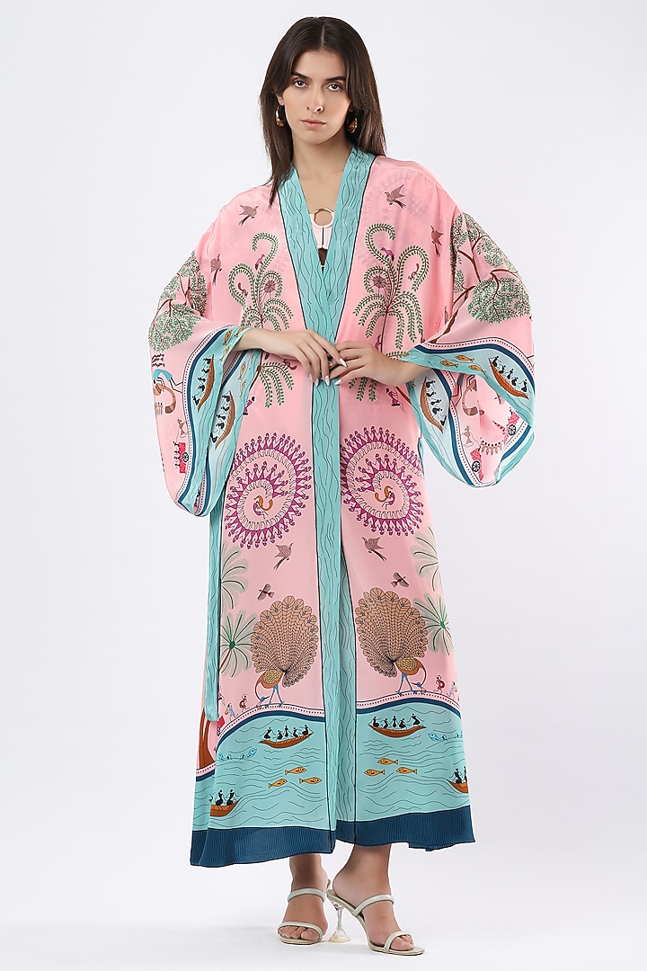 Multi-Colored Crepe Printed Kimono Cape by Limerick By Abirr N' Nanki at Pernia's Pop Up Shop