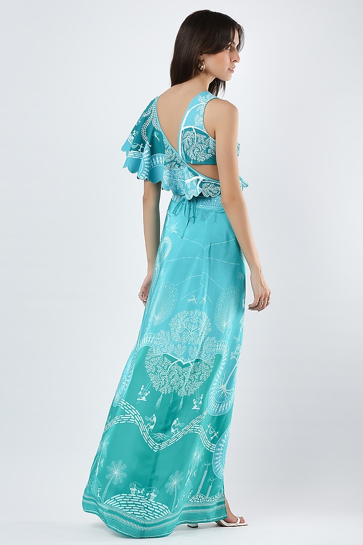 Blue Crepe Printed Sarong by Limerick By Abirr N' Nanki at Pernia's Pop Up Shop