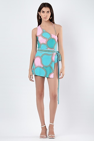 Multi-Colored Polyester & Spandex Printed Swim Skirt by Limerick By Abirr N' Nanki