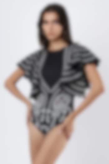 Black Polyester & Spandex Printed Monokini by Limerick By Abirr N' Nanki at Pernia's Pop Up Shop
