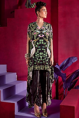 Black Crepe Tulip Pant Set by Limerick By Abirr N' Nanki