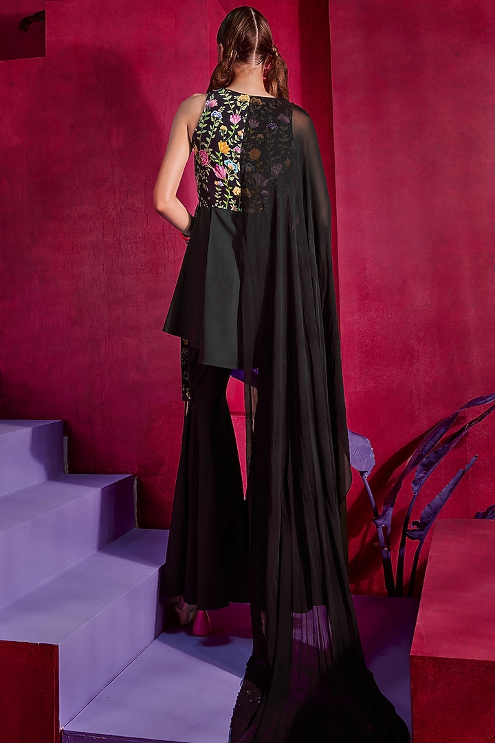 Black Printed & Embroidered Jacket Set by Limerick By Abirr N' Nanki at Pernia's Pop Up Shop