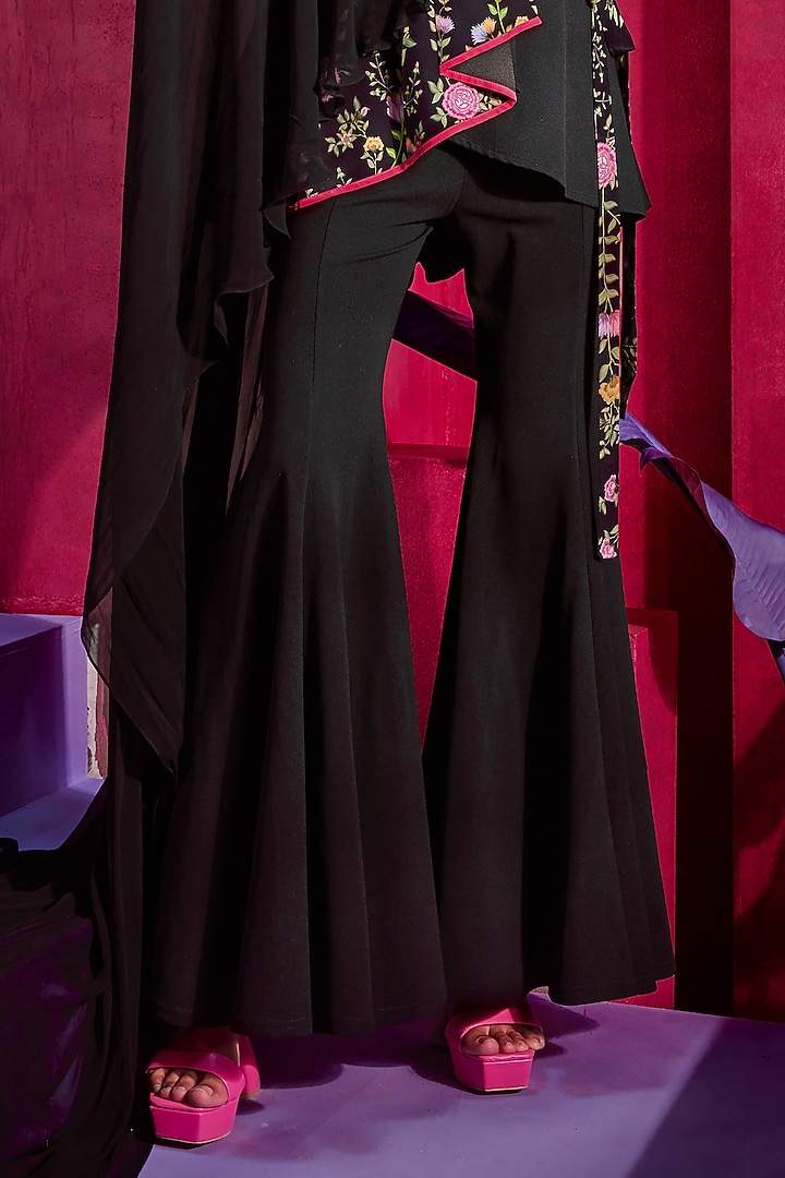 Black Printed & Embroidered Jacket Set by Limerick By Abirr N' Nanki at Pernia's Pop Up Shop