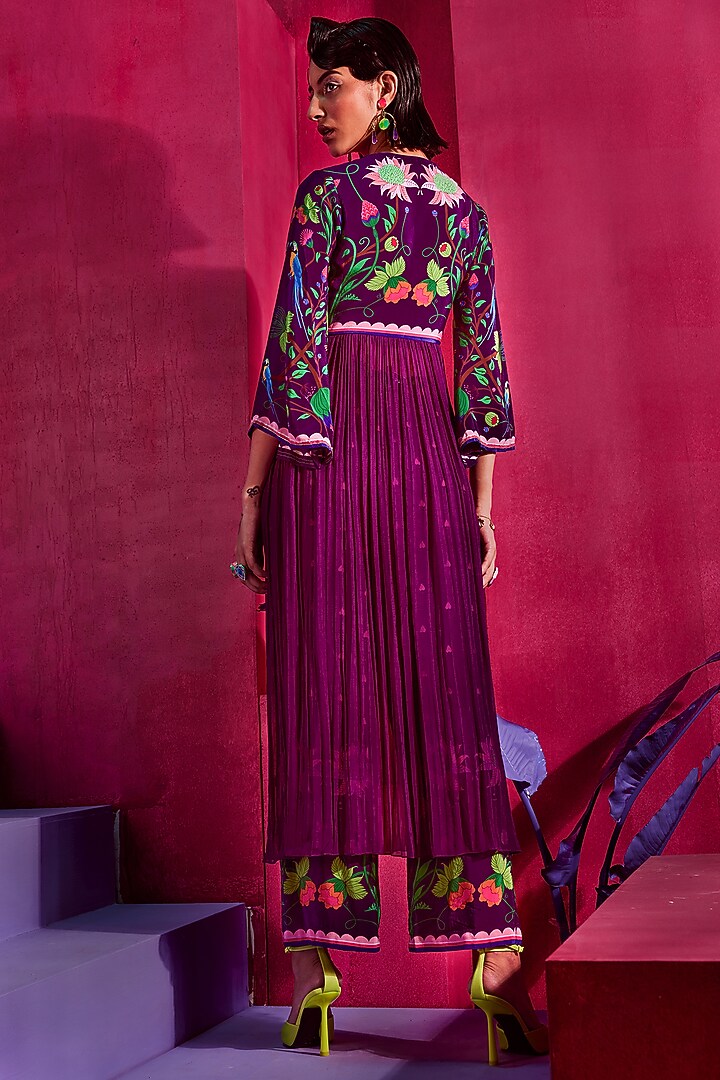 Deep Purple Printed & Embroidered Kurta Set by Limerick By Abirr N' Nanki at Pernia's Pop Up Shop