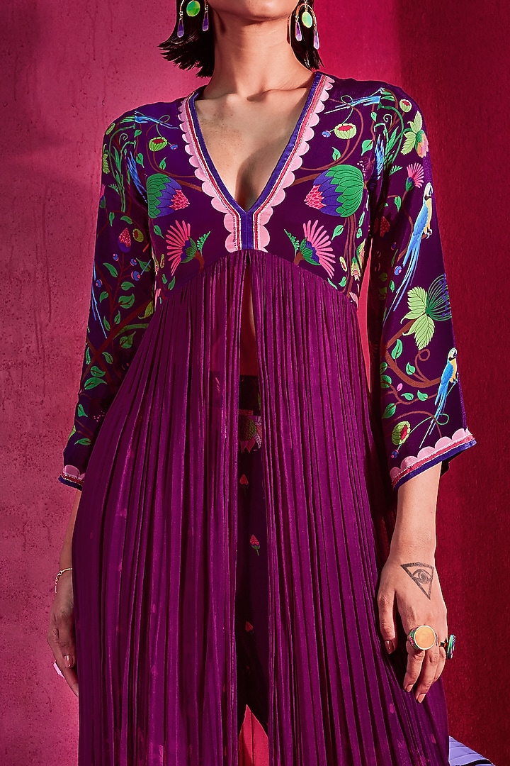 Deep Purple Printed & Embroidered Kurta Set by Limerick By Abirr N' Nanki at Pernia's Pop Up Shop